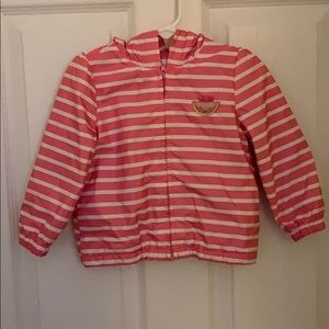 Gymboree pink and white striped hooded rain jacket